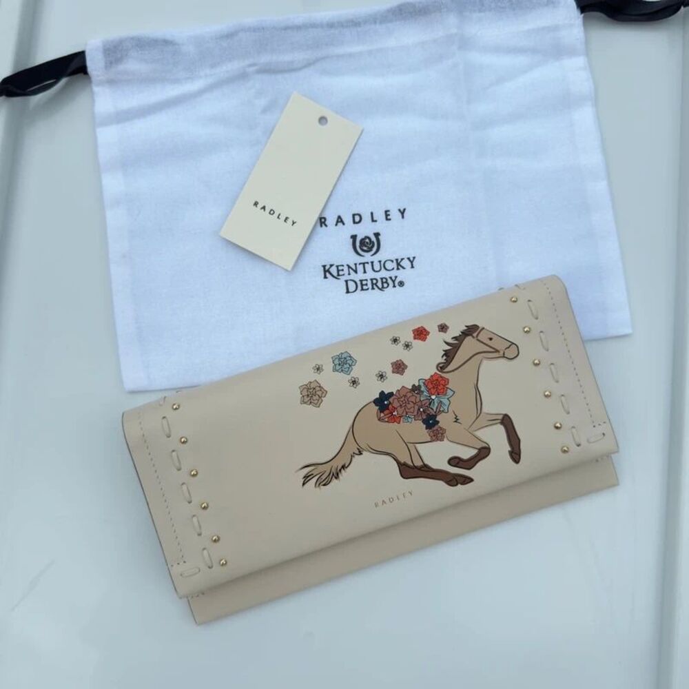 Radley London Kentucky Derby Large Leather Flapover Wallet in Salt NWT